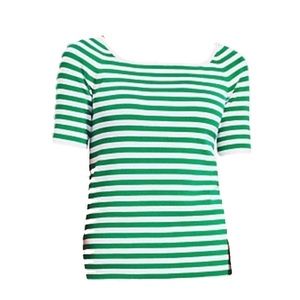 Talbots green & white square neck striped sweater